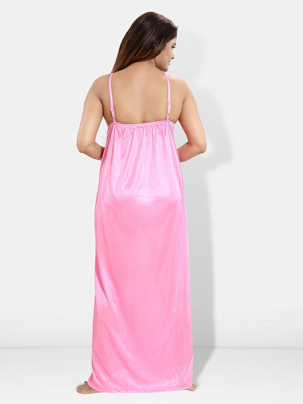 Be You Pack Of 4 Satin Maxi Wrap Nightdress With Lingerie Set