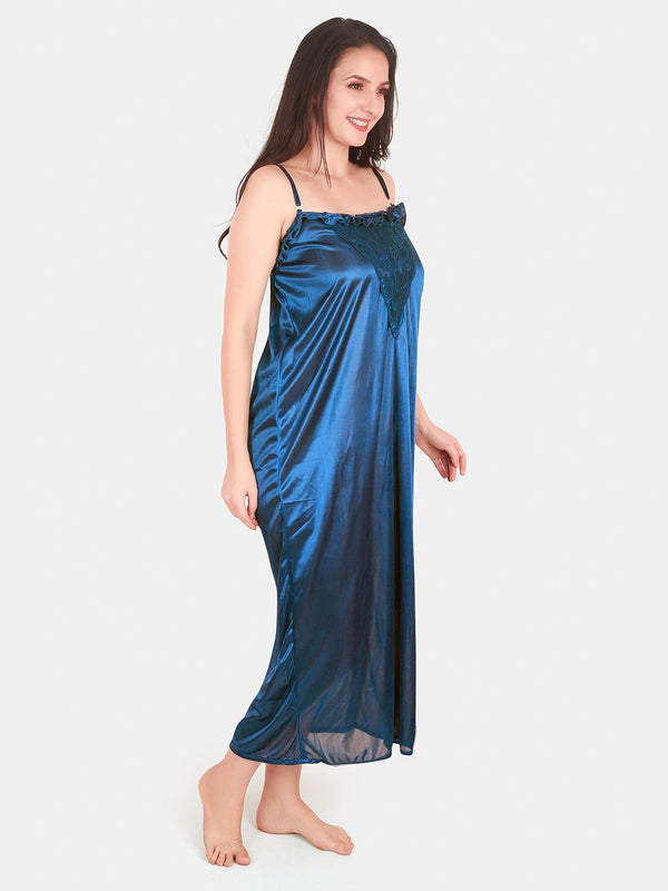 Be You Floral Lace Shoulder Straps Satin Maxi Nightdress With Robe