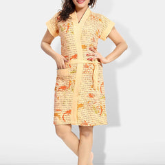 Be You Peach Typography Cotton Drawstring Knee Length Bath Robe