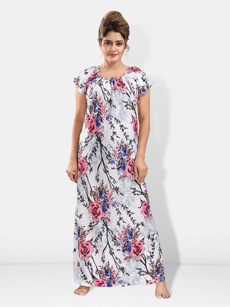 Be You Floral Printed Square Neck Satin Maxi Nightdress