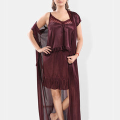 Be You Shoulder Straps Satin Night Suit With Robe