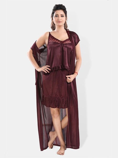 Be You Shoulder Straps Satin Night Suit With Robe