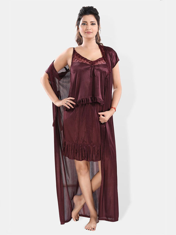 Be You Shoulder Straps Satin Night Suit With Robe