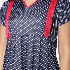 Be You Women Navy Blue Printed Maternity Nightdress