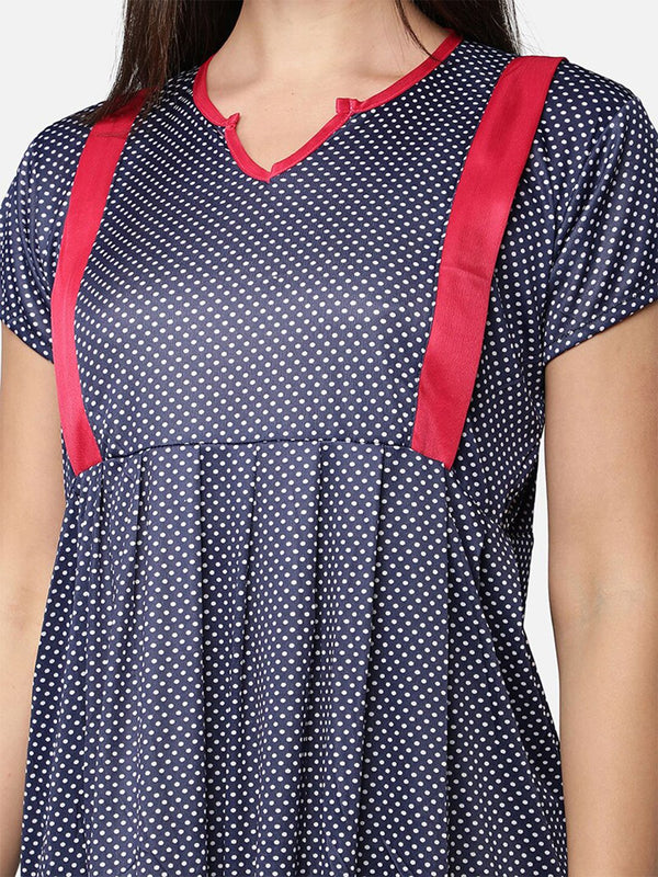 Be You Women Navy Blue Printed Maternity Nightdress