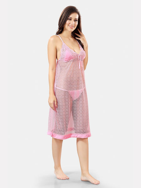 Be You Shoulder Strap Net Maxi Nightdress With Satin Robe