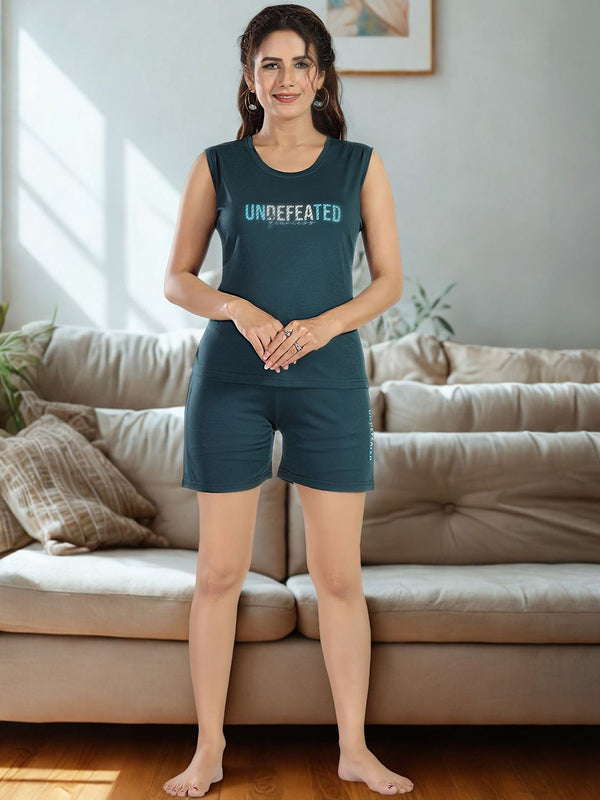 Be You Women Typography Printed Sleeveless T-shirt & Shorts