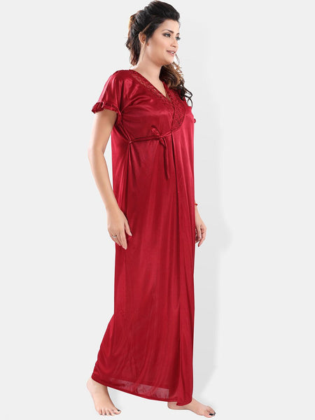 Be You Shoulder Straps Satin Night Suit With Robe
