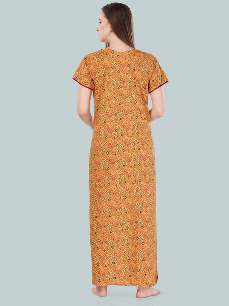 Be You Orange Printed Cotton Maxi Nightdress