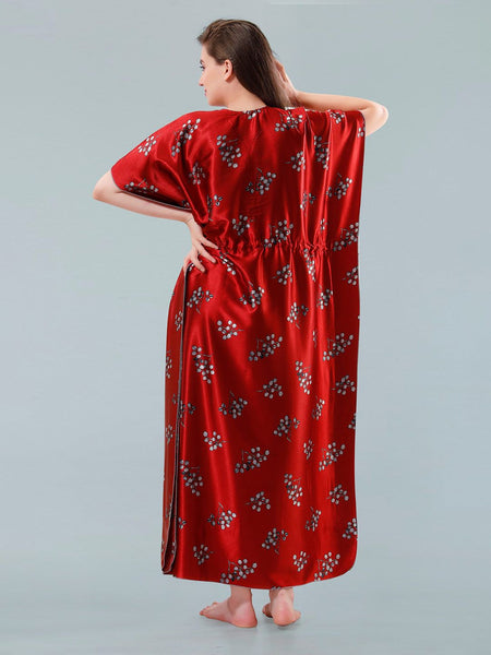 Be You Red Printed Maxi Kaftan Nightdress