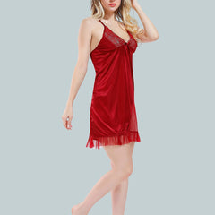 Be You Solid Lace Details Satin Nighty with Robe