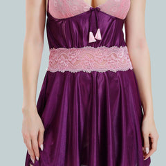 Be You Solid Lace Details Satin Nighty with Robe