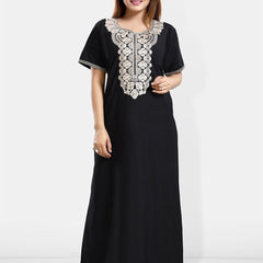 Be You Ethnic Motifs Embroidered Maxi Nightdress
