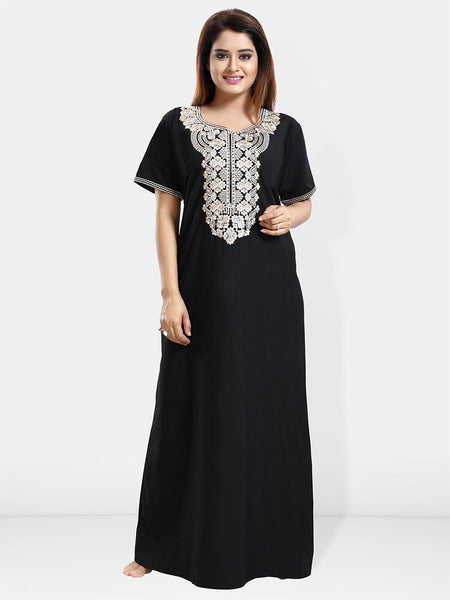 Be You Ethnic Motifs Embroidered Maxi Nightdress