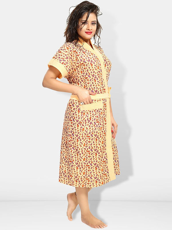 Be You Women Printed Cotton Anti-bacterial Super Soft Bath Robe With Belt
