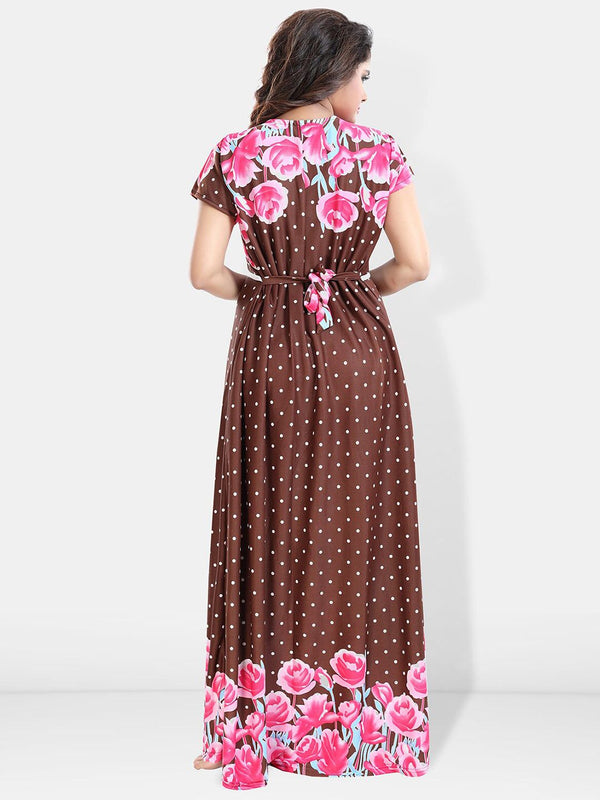 Be You Printed V-Neck Satin Maxi Nightdress
