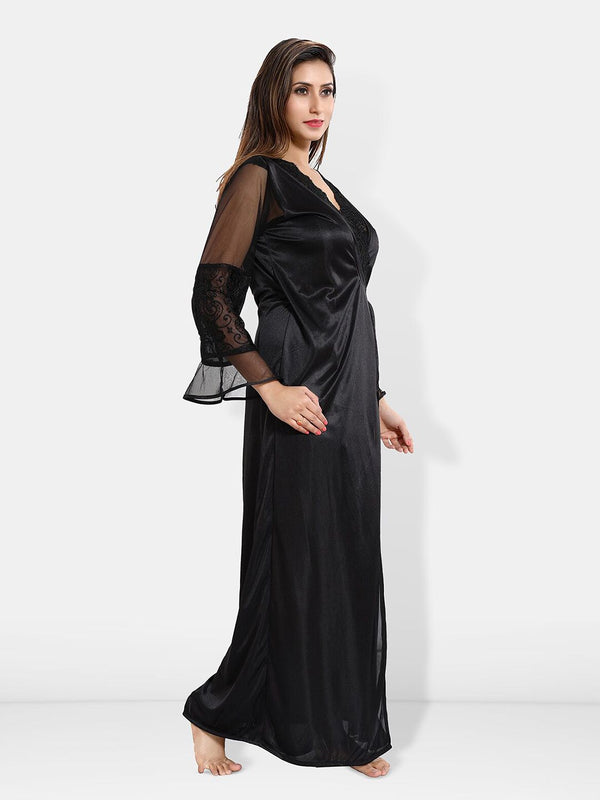 Be You V-Neck Maxi Satin Wrap Nightdress With Robe