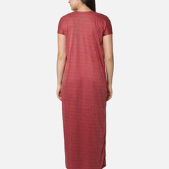 Be You Maroon Cotton Striped Maternity / Feeding  Gown for Women