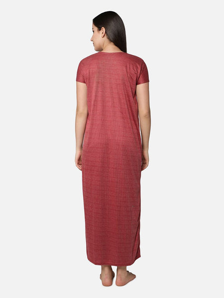Be You Maroon Cotton Striped Maternity / Feeding  Gown for Women