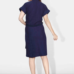 Be You Navy Blue Solid Cotton Drawstring Knee Length Bath Robe