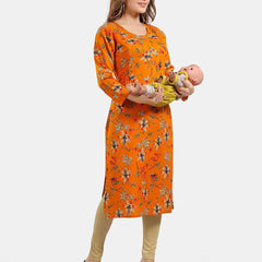 Be You Floral Printed Round Neck Maternity Straight Kurta