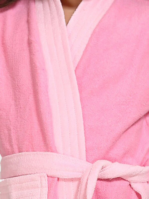 Be You Two-Tone Pink Solid Cotton Drawstring Knee Length Bath Robe