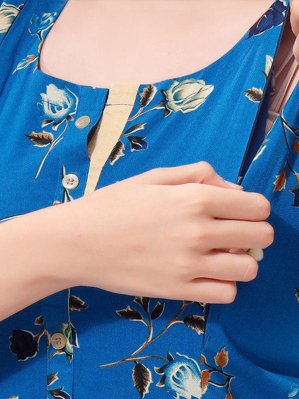 Be You Floral Printed Round Neck Maternity A-Line Kurta