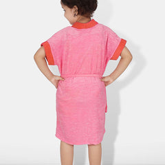 Be You Two-Tone Peach Solid Cotton Drawstring Knee Length Bath Robe
