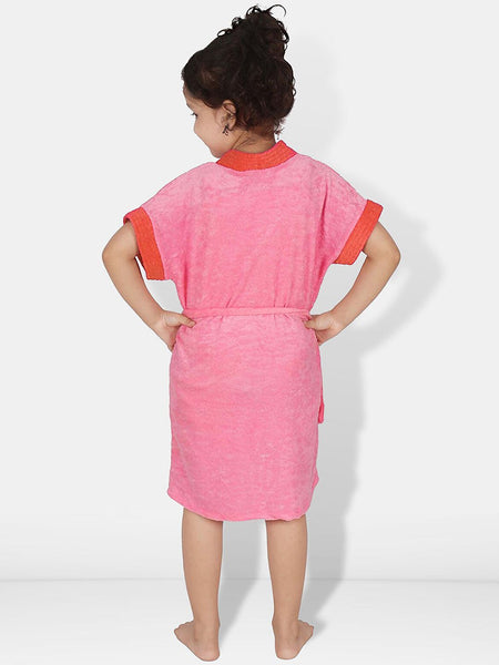 Be You Two-Tone Peach Solid Cotton Drawstring Knee Length Bath Robe