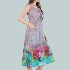 Be You Women Grey & Green Printed Nightdress