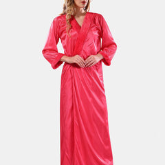 Be You V Neck Lace Up Details Satin Maxi Nightdress With Robe
