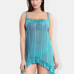 Be You Striped Net Baby Doll With Briefs