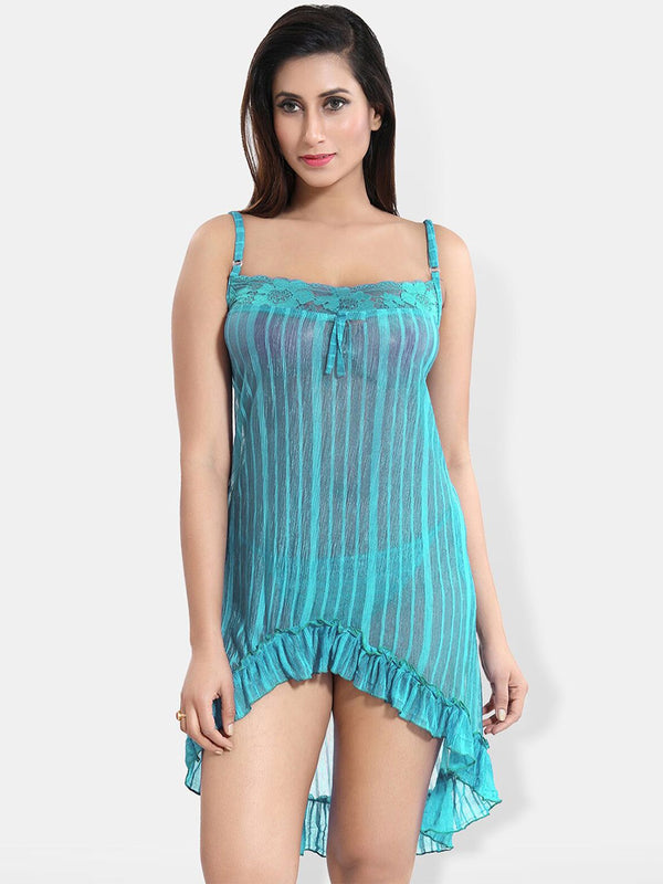 Be You Striped Net Baby Doll With Briefs