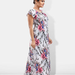 Be You Floral Printed Square Neck Satin Maxi Nightdress