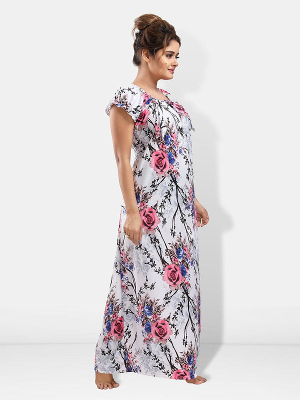 Be You Floral Printed Square Neck Satin Maxi Nightdress