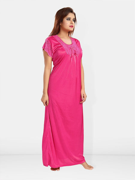 Be You Self Design Satin Maxi Nightdress