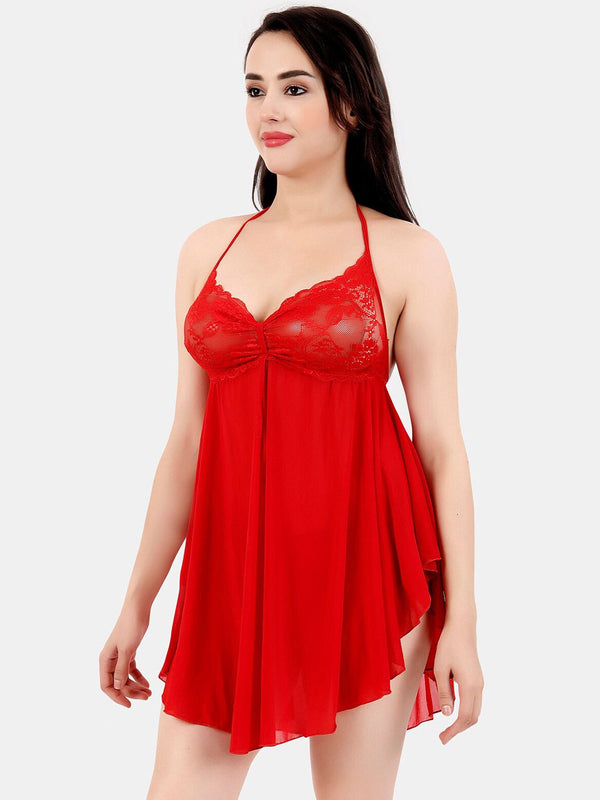 Be You Self Design Halter Neck Net Baby Doll With Brief