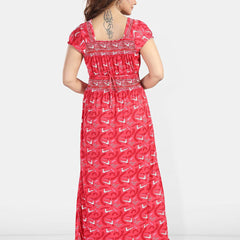 Be You Geometric Printed Square Neck Maxi Regular Nightdress