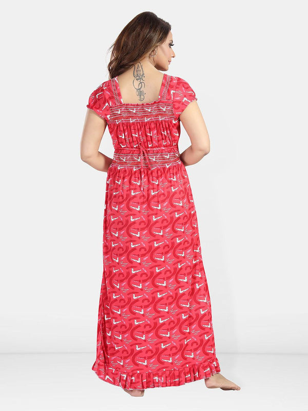 Be You Geometric Printed Square Neck Maxi Regular Nightdress