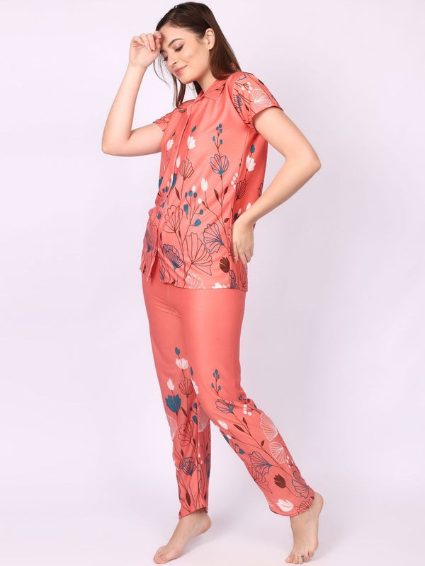 Be You Women Floral Printed Top & Pyjama Night suit