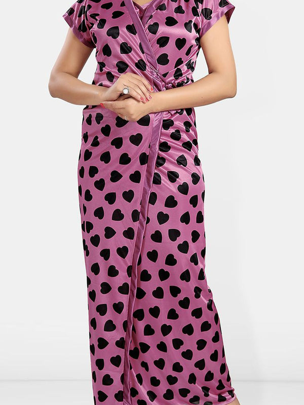 Be You Women Printed V-Neck Maxi Nightdress with Robe