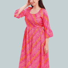 Be You Women Striped Bell Sleeves Maternity Kurta