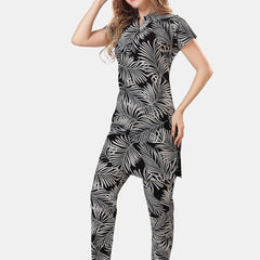 Be You Tropical Printed Mandarin Collar Longline Night Suit