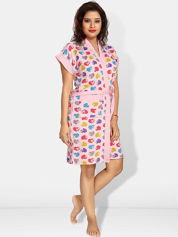 Be You Women Printed Cotton Anti-bacterial Super Soft Bath Robe With Belt
