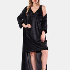 Be You V-Neck Lace Up Details Satin Maxi Nightdress With Robe