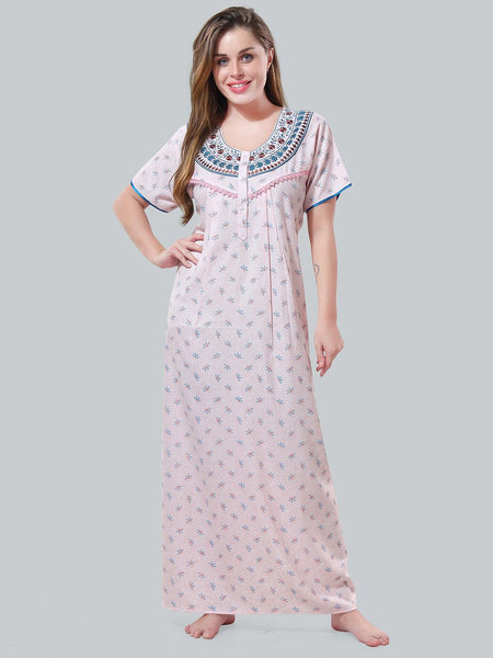 Be You Pink Embroidered Maxi Nightdress
