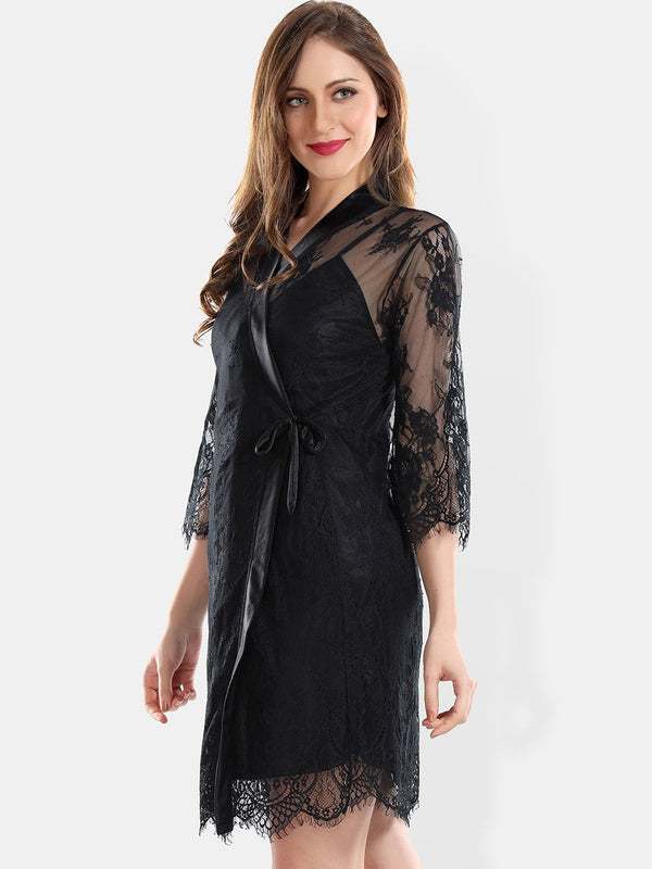 Be You Self Design Shoulder Straps Nightdress With Robe