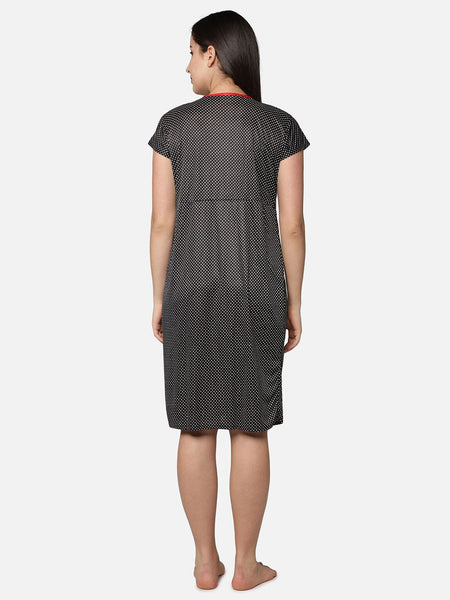 Be You Black Printed Nightdress