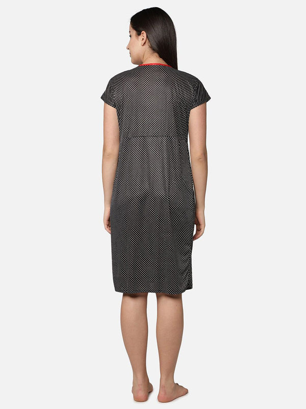Be You Black Printed Nightdress