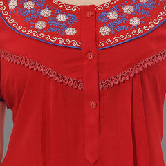 Be You Women Red Embroidered Maxi Nightdress